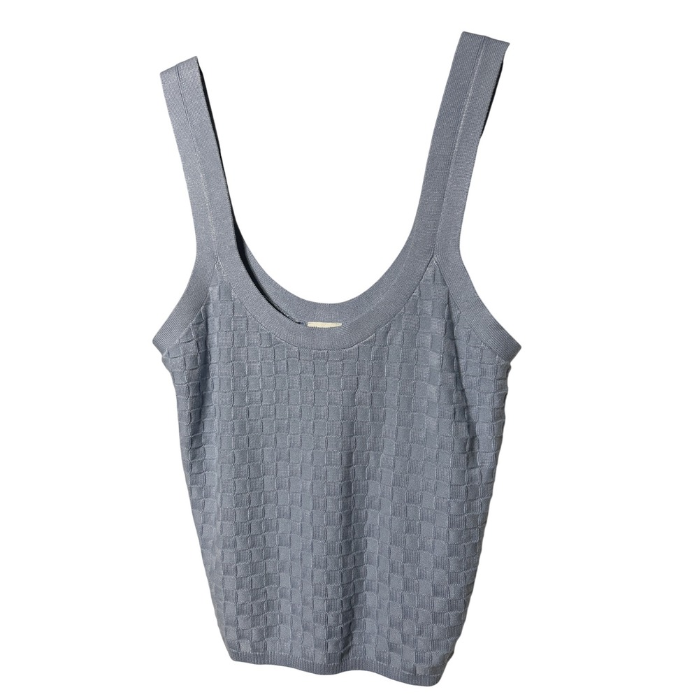 Abercrombie & Fitch Light Blue Checkerboard Textured Knit Sweater Tank Top Sz M